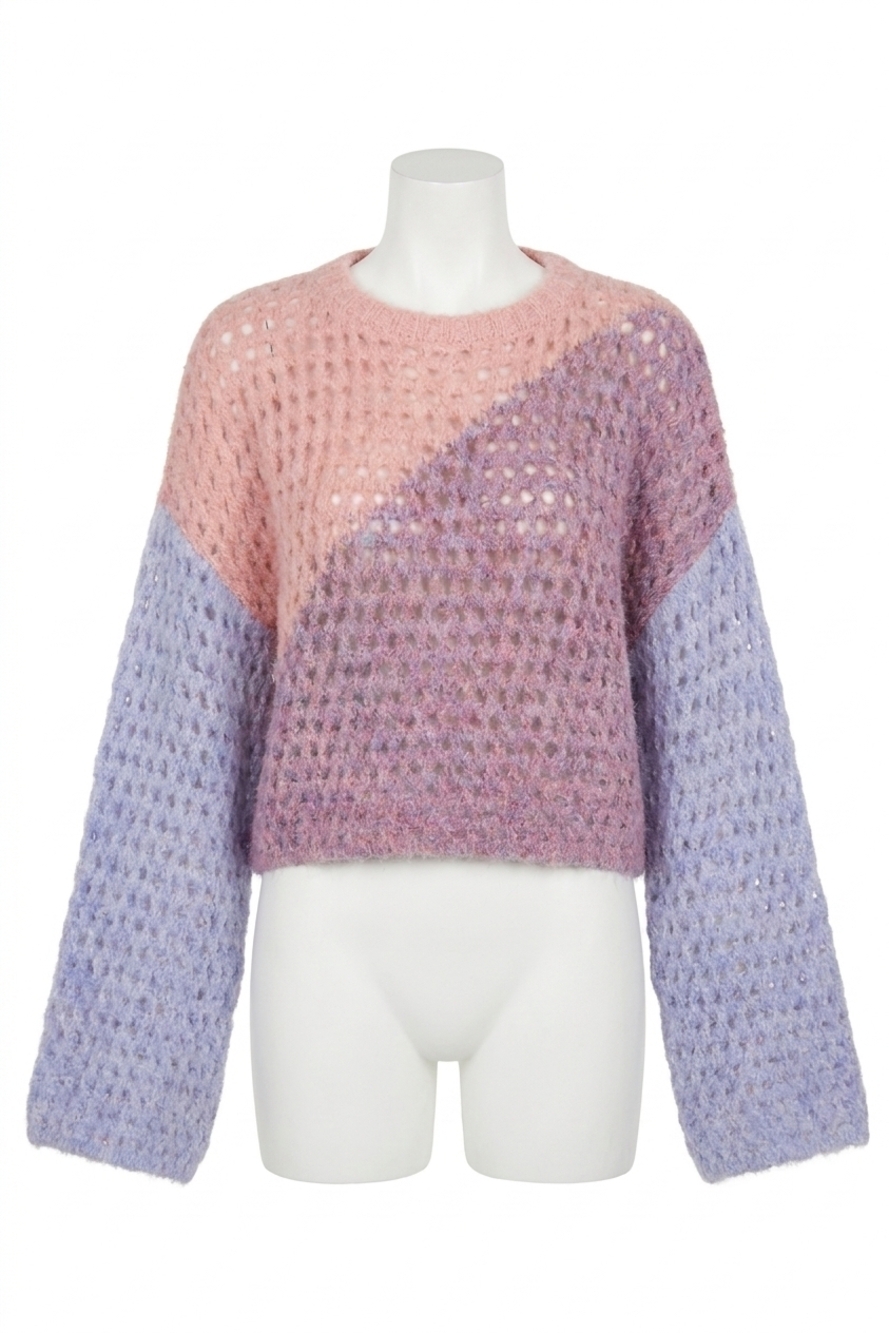 NEW SALTWATER LUXE kourt colorblock open weave sweater in multicolor lavender /p